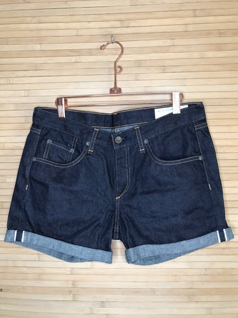 Rag & bone Shorts sz 27 Raw Denim Zipper Fly jeans Rolled Leg selvage selvedge